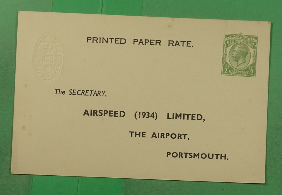 DR WHO GB POSTAL CARD AIRSPEED LIMITED PRINTED PAPER RATE UNUSED k01187