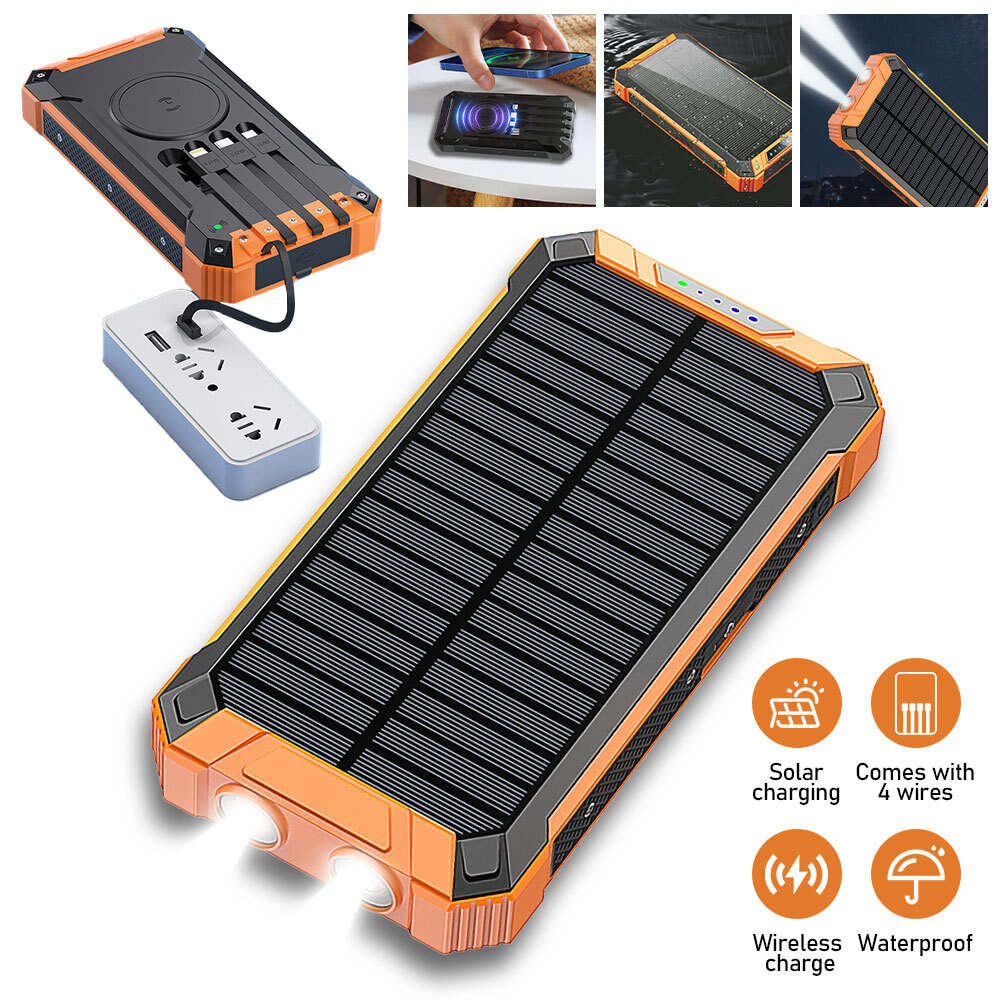 Solar Power Bank 36800mAh with Wireless Charging & Flashlight
