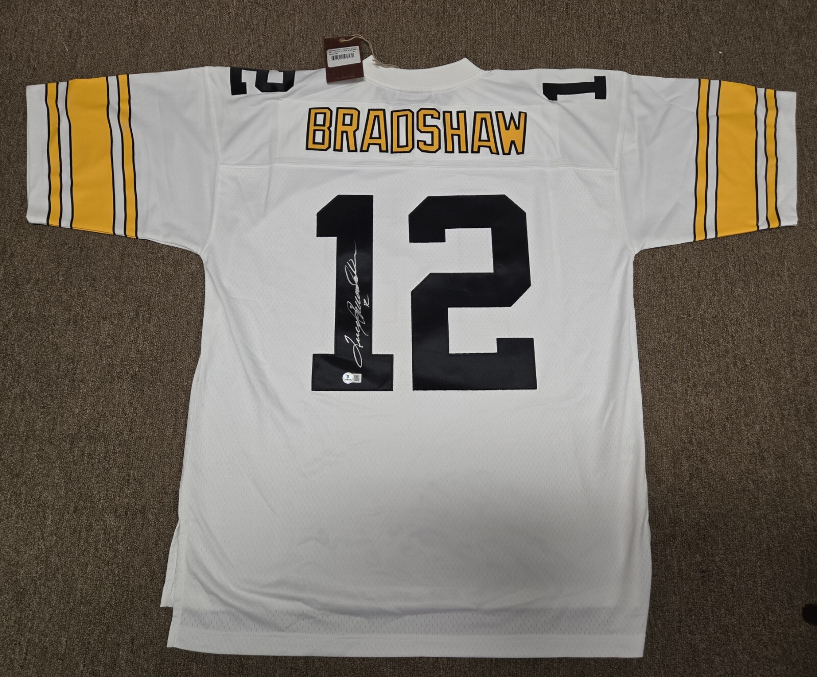 Terry Bradshaw Autographed Signed Pittsburgh Steelers White Mitchell & Ness Jersey Beckett 