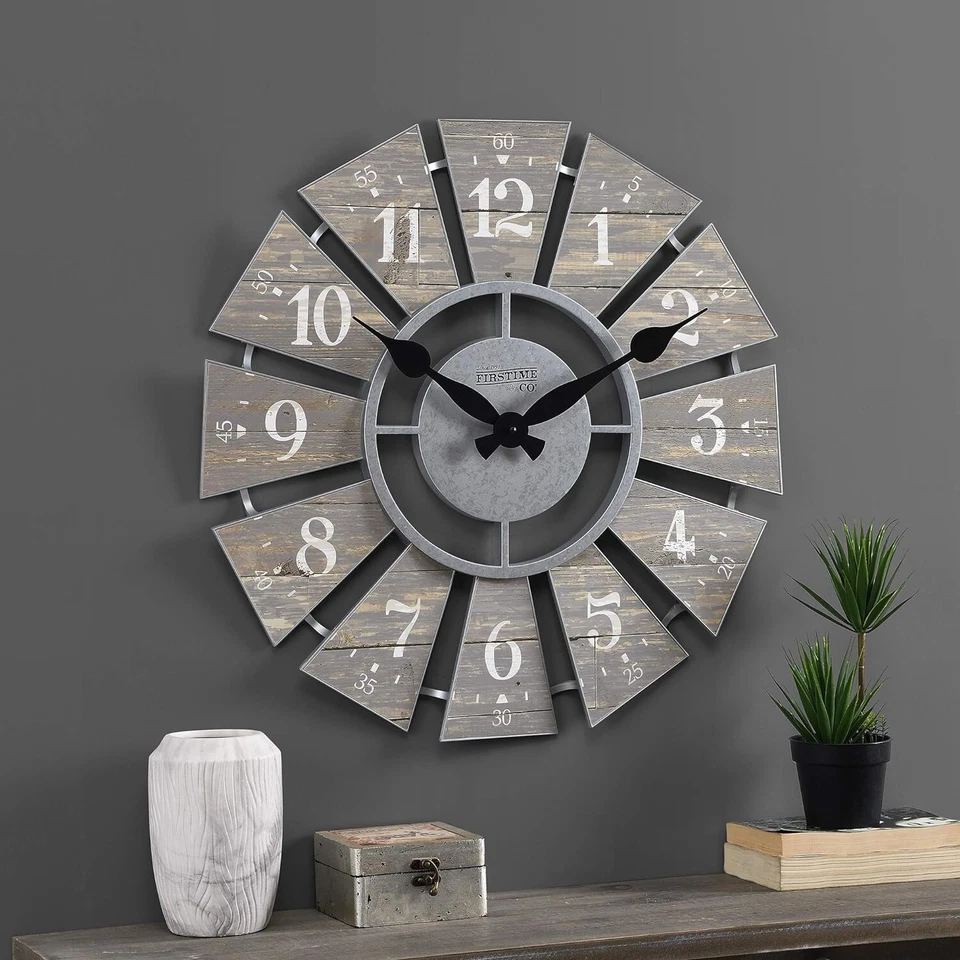 Large Gray Numeral Windmill Wall Clock - Farmhouse Vintage Decor - 24 Inches - Image 3 of 4