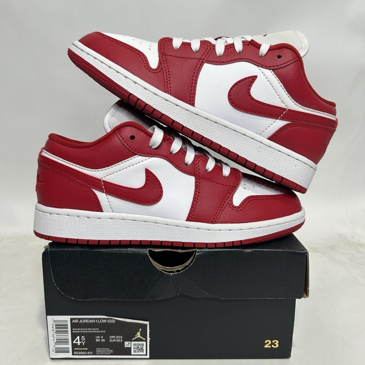 Nike Air Jordan 1 Low GS “Gym Red” 553560-611 4.5Y/Women's 6 Worn