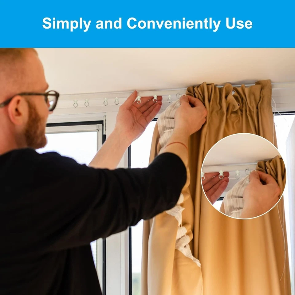 80 Pcs Curtain Hooks and Gliders Window Curtain Bathroom Shower Stainless Steel - Image 3 of 4