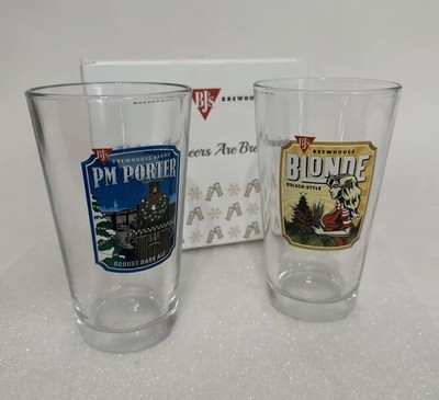 BJ's Restaurant Brewhouse Holiday Cheers Blonde PM Porter Beer Glass Set