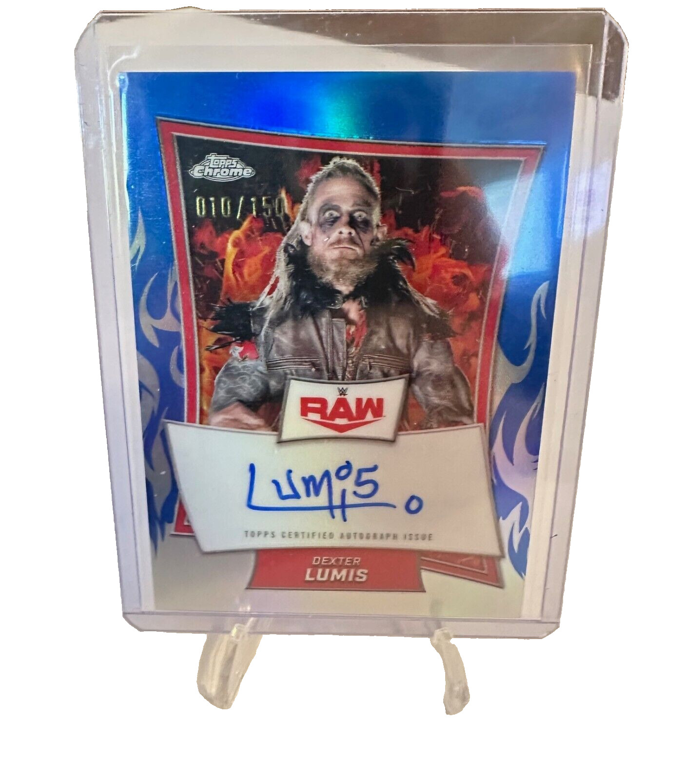 2025 Topps Chrome WWE Dexter Lumis Red Brand Blue Refractor Auto 10/150