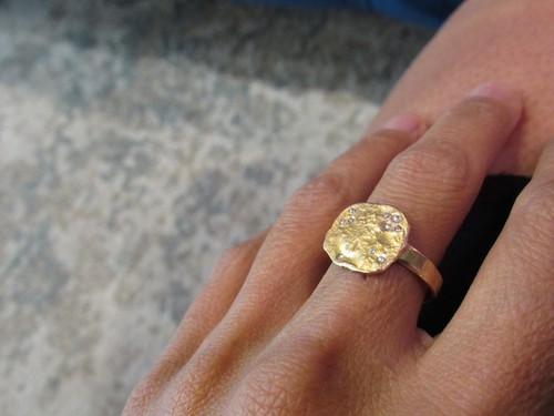 Signet ring. 14K Yellow gold ring with 0.10ct Diamonds.Handmade signet ring gift - Picture 16 of 16