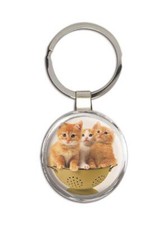 Cat : Gift Round Keychain Cute Animal Kitten Funny Friend
