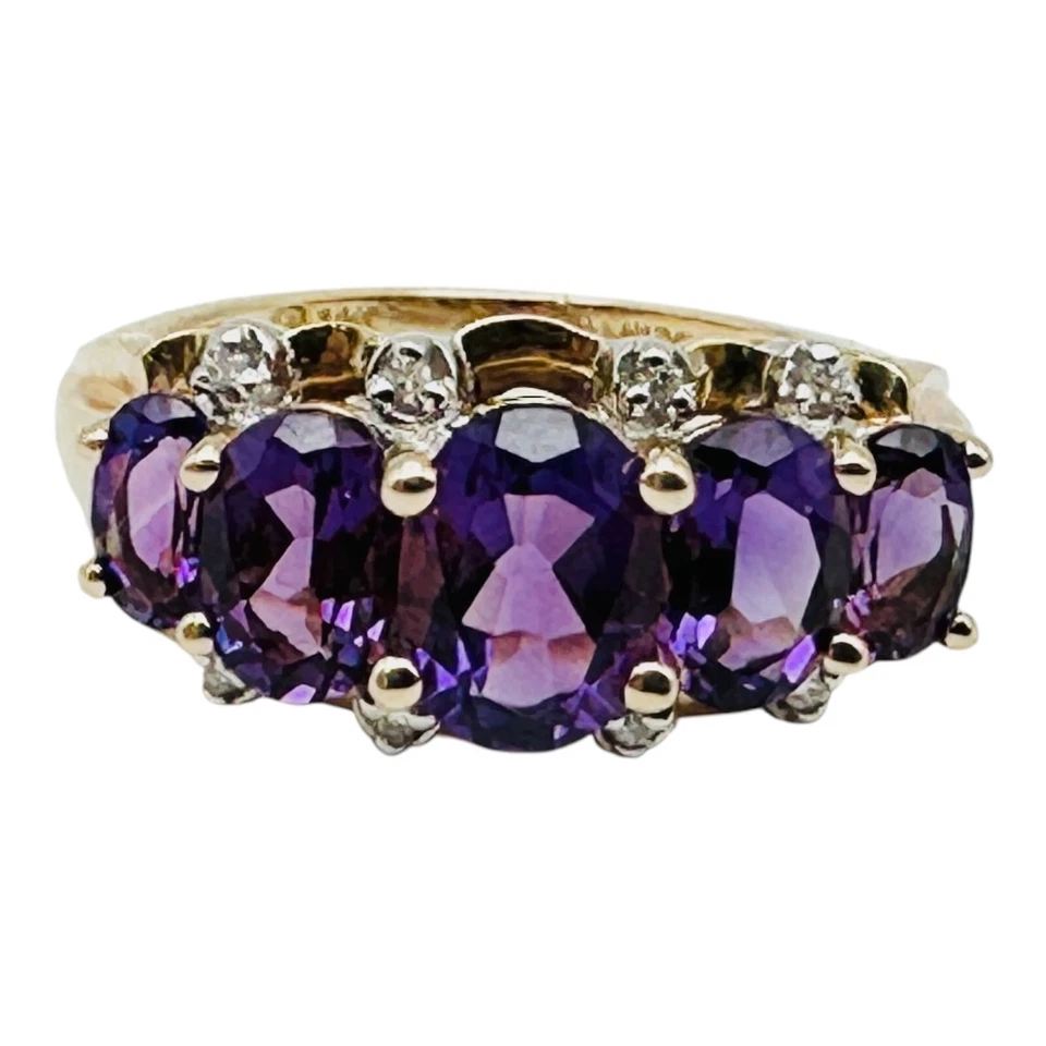 Anillo Vintage Oro Amarillo 14K Acento Diamante Amatista Púrpura Talla 6 Foto 2 de 4