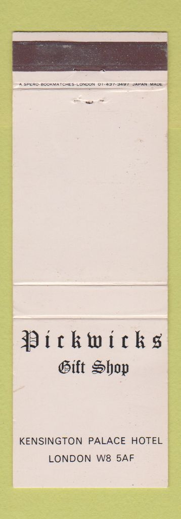 Matchbook Cover - Pickwicks Gift Shop London UK England