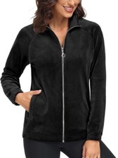 ❤️medium❤️ Tacvasen Women's Velour Jacket Full Zip Soft Velour Jacket, Black