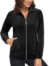 ❤️Medium❤️ TACVASEN Women's Velour Jacket Full Zip Soft Velour Jacket, Black