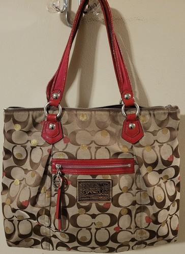 Coach Poppy Red And Beige Shoulder Bag 