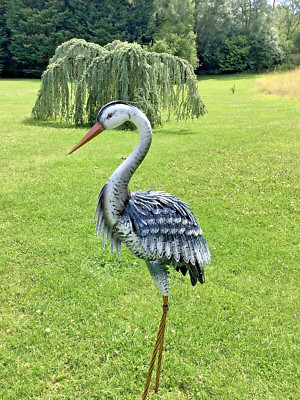 Crane Bird Statue Garden Ornament Stork Heron Lawn  Metal Gift Present Quirky