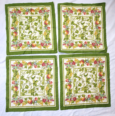 4 Karen Lee Fruit Foliage Cotton Fabric Napkins 18x19 Pomegranate Grape Ivy Vine