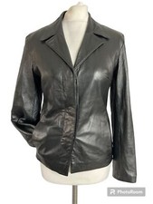 Absolut Butter Soft Black Real Leather Button Up Fitter Jacket Uk 6 8 Pockets