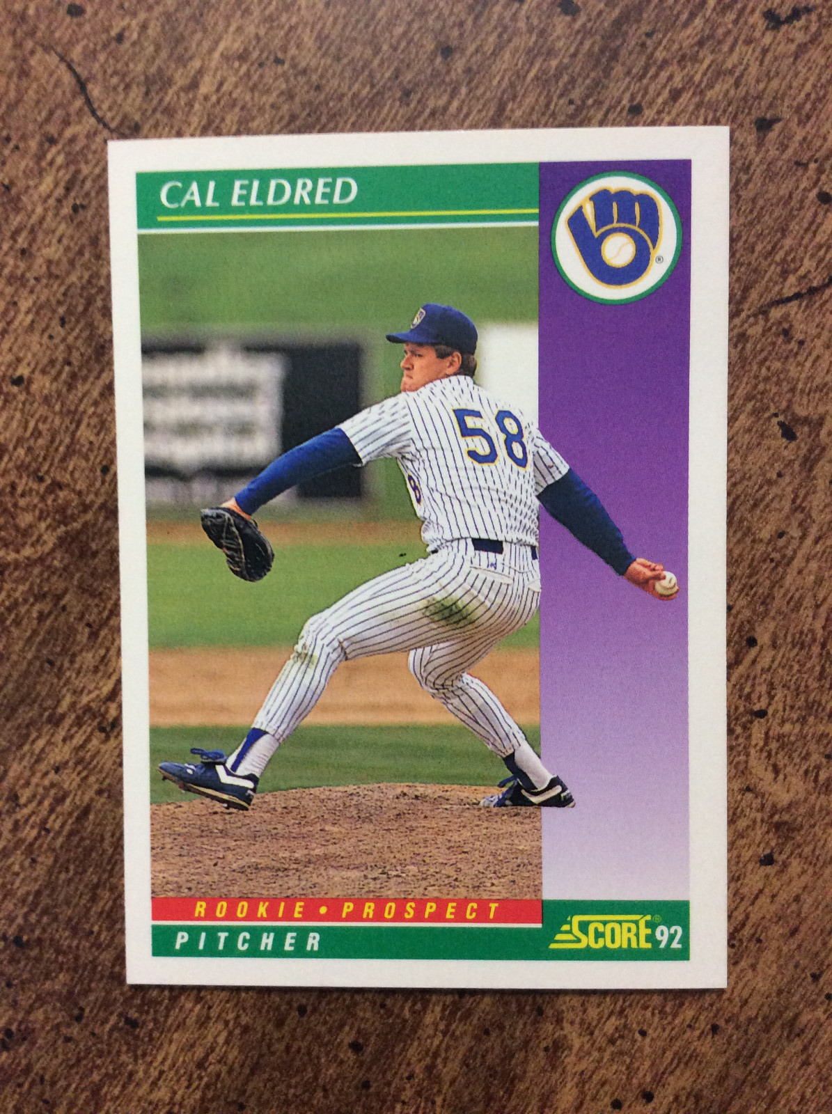 1992 Score #834 Cal Eldred, Brewers rookie prospect    nm  ib