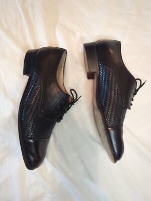 Bally Rogers Mens 11 EEE Black Leather Cap Toe Oxford Dress Shoes Italy Bally Rogers Black 10.5 D Woven Leather Cap Toe Oxford Dress  main image 2