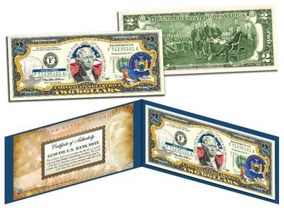 NEW YORK Statehood $2 Two-Dollar Colorized U.S. Bill NY State *Legal Tender*