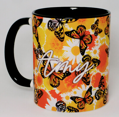 Schmetterling Blumenmuster Becher kann personalisieren toller Geburtstag Name Gänseblümchen Geschenk