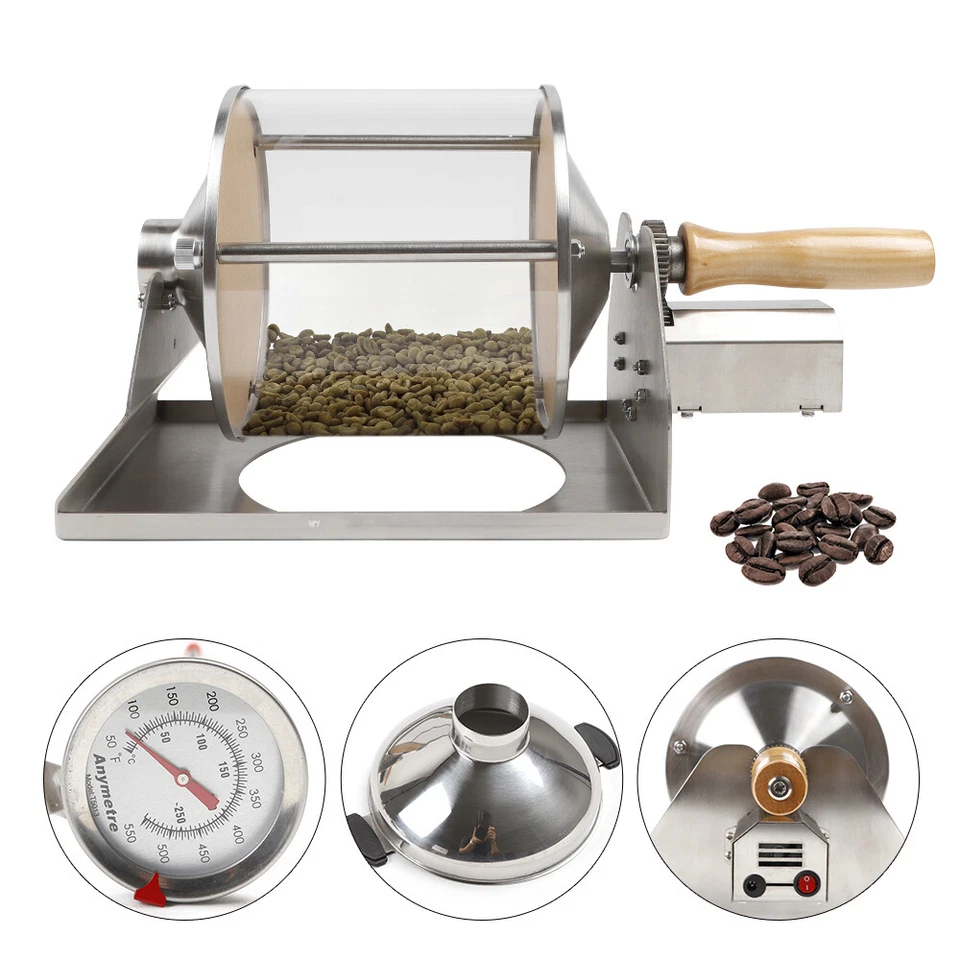Coffee Bean Roaster 1 pound Roasting Machine Nuts Home Coffee shop Wooden handle - Image 4 of 4