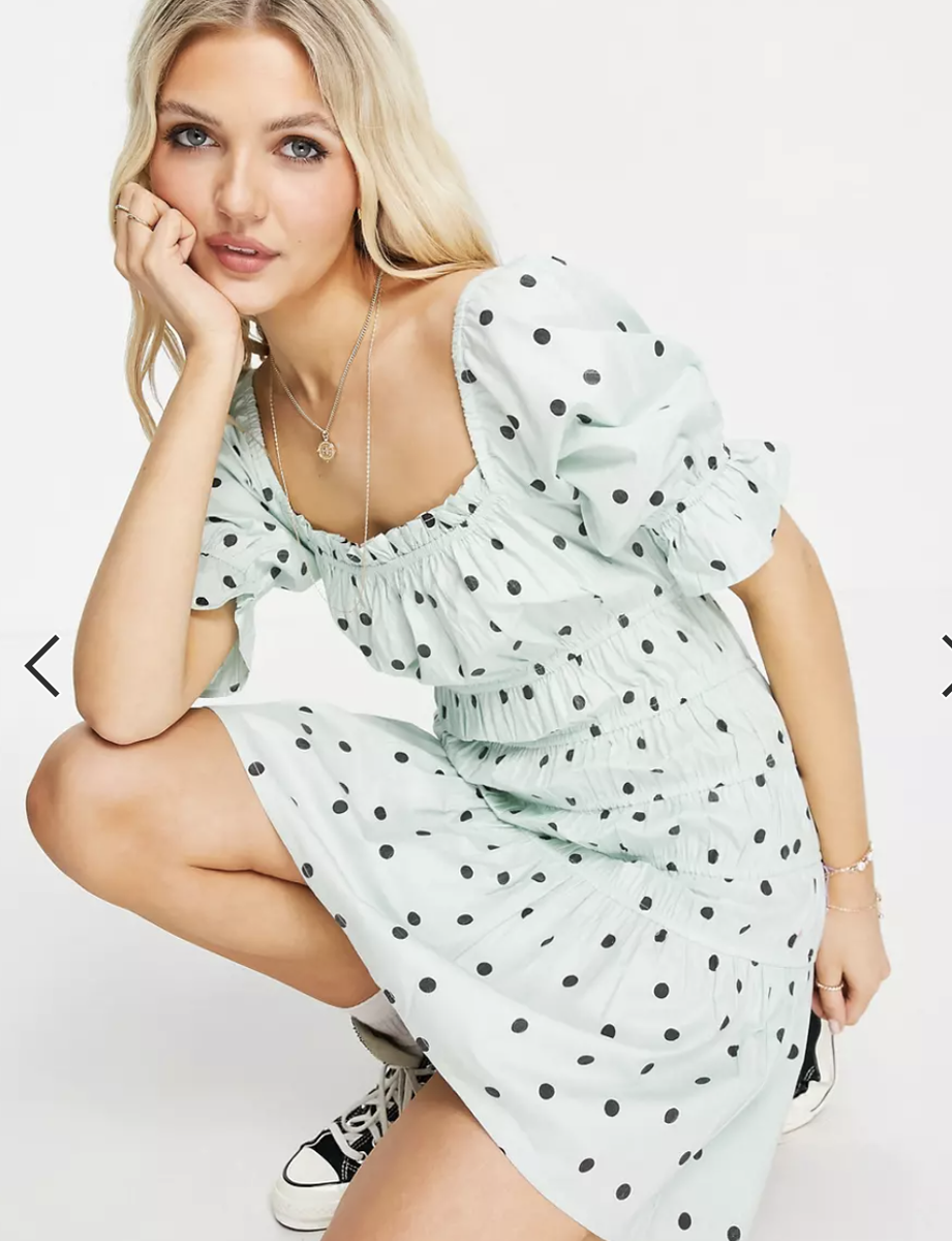 patterned sage green dress Kristin Cotton Button Down Dress