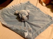 Carters Baby Blue Elephant Lovey Rattle Security Blanket Stripe Navy Plush Satin