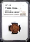 1875 Proof Indian Head Cent certified PF 65 RD Cameo by NGC!