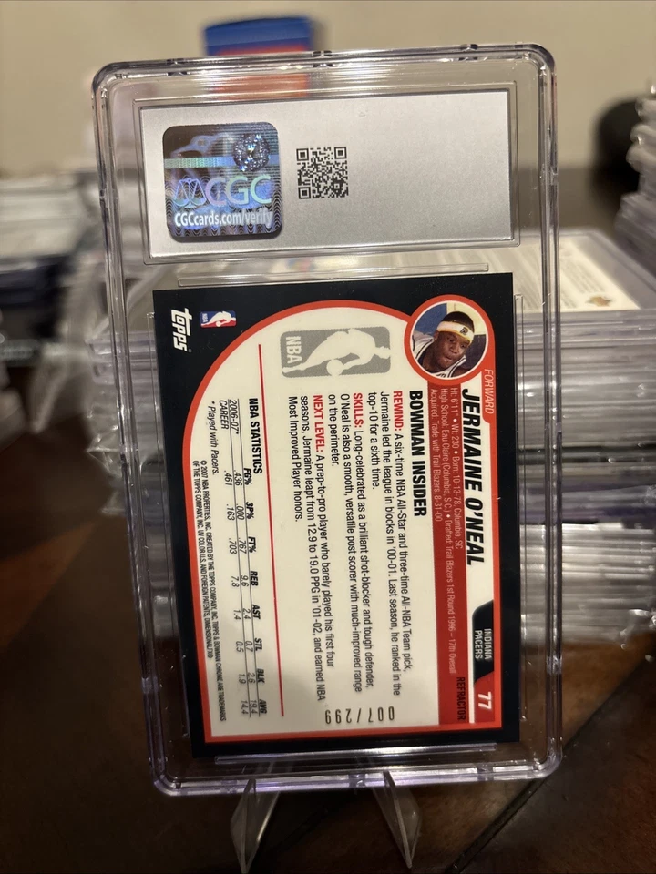 2007-08 Bowman Chrome Jermaine O'Neal 007 /299 Refractor #77JERSEY NUMBER - Image 2 of 3