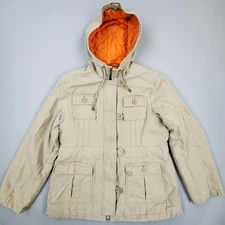 Vintage Y2K Esprit Canvas Jacket Hooded Cargo Military Style Utility Coat Sz L