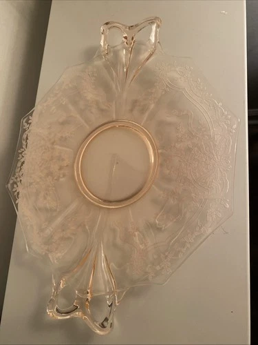 June Pink Depression Glass 10" Bow Handle Torte Plate Fostoria Elegant Glassware