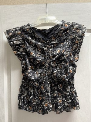 New Rails Black Flutter Sleeve Cotton Top Blouse SZ S
