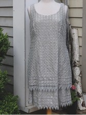 Alex Evenings Plus Size Silver Grey Lace Overlay Tier Bottom Sheath Dress Sz 16