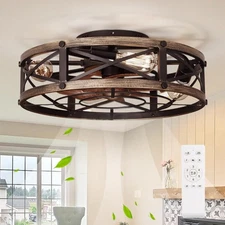 19" Small Bladeless Ceiling Fans with Lights for Kitchen, 6 Speeds, Bedroom-ETL