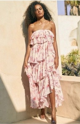 NWT MISA Los Angeles Aphrodite Strapless Tiered Ruffled High Low Dress Size XS