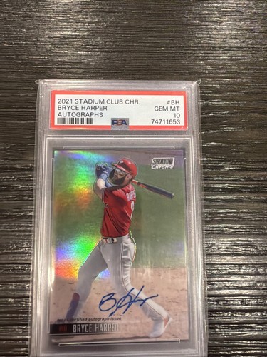 2021 Topps Stadium Club Chrome Bryce Harper Auto Gem Mint PSA 10 Phillies
