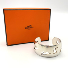 Authentic Hermes Rabbit Motif Sterling Silver 925 50.8g Bangle W/Box SK060228