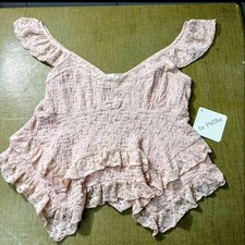 La Peche Pink Cami Top NWT XL Lace Trim Popcorn Smocked Coquette Fairycore Cami