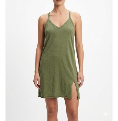 Miken Womens Olive Green V-Neck Side Tie Dress Cover-up Swim Beach Size M NWT