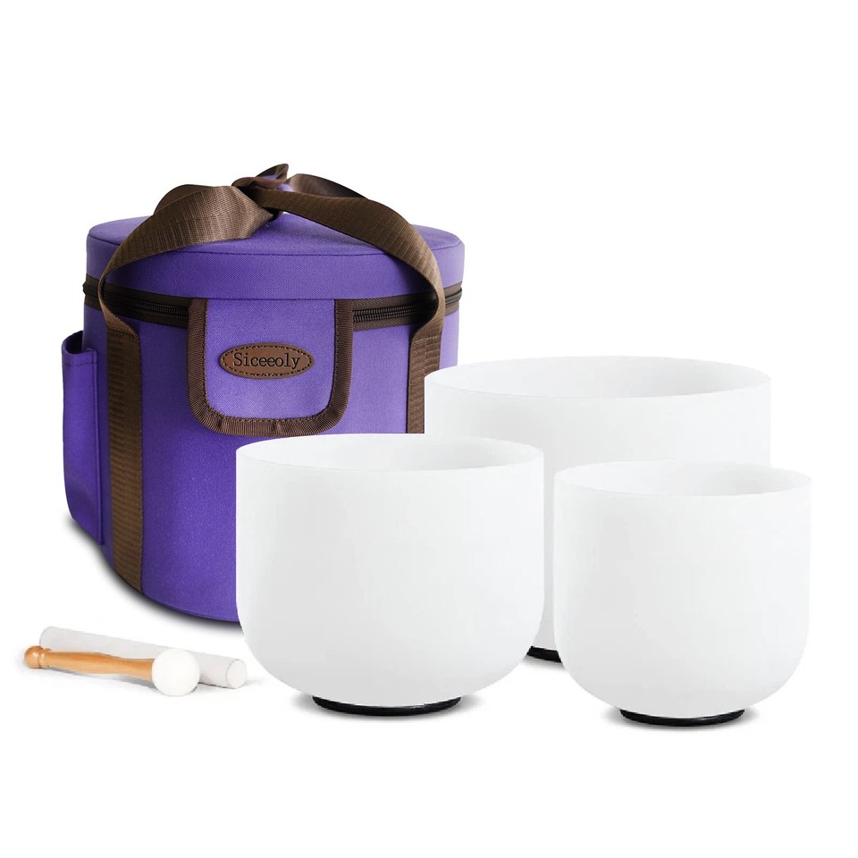 Siceeoly 8"G 10"E 12"C 432hz Frosted Crystal Singing Bowl Set Sound ...