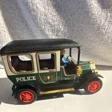 Bandai Vintage Tin Police Car Toy Vehicle w/ Driver Figure Green/Black