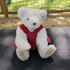 Vermont Teddy Bear Company 16" Jointed White  Tan With Red Velvet Heart Dress