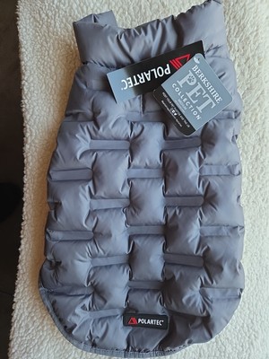 Berkshire Pet Dog Puffer Jacket, Fleece Lined Gray Polartec Size Medium NWT