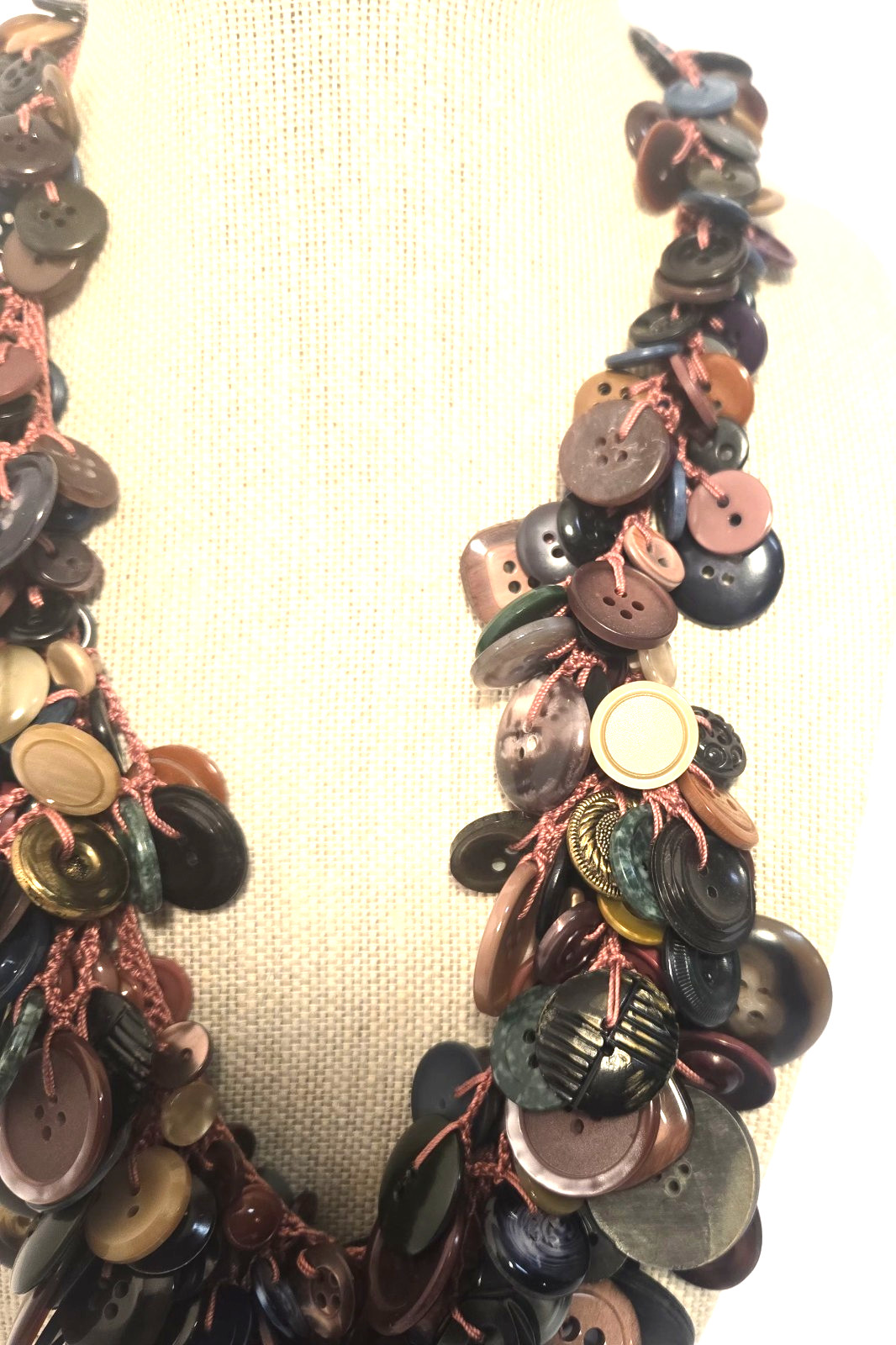 Vintage Hand Crocheted Statement Button Necklace - image 5