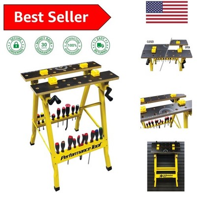 Heavy-Duty Portable Workbench and Vise - Compact Folding Design, Yellow Finish