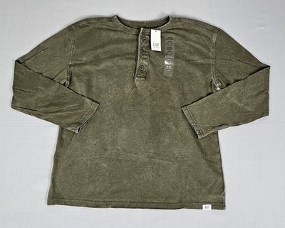 Gap Kids Boys Henley Shirt Size M 8 Green Long Sleeve Cotton Casual NWT
