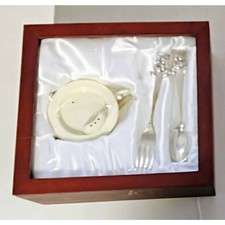 Stephan Gifts Baby Silver Plated Fork Spoon Sippy Cup Rosewood Box