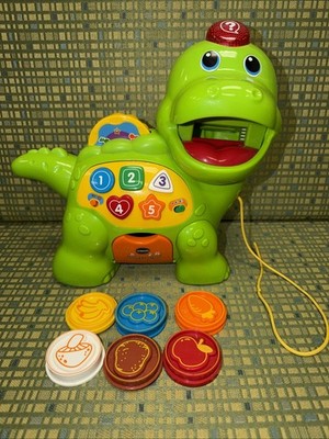 VTech Chomp & Count Dino! Electronic Pull Toy - Counts, Sings 8 Coins Complete