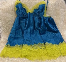 Victoria's Secret Nightgown Lingerie Baby Doll Blue Satin Vintage 2012 LARGE