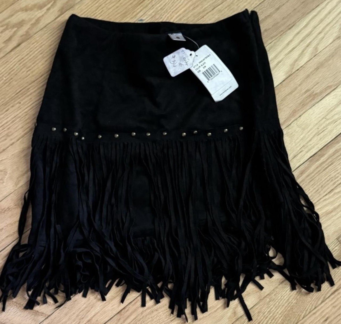 Fornia Women’s Black Suede Skirt With Fringe Size Small
