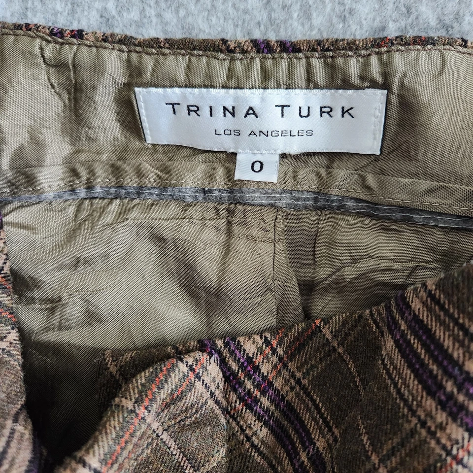 Trina Turk Plaid Lined Pants Womens 0 Brown Flare Preppy Academia Y2K Dress - Image 3 of 4
