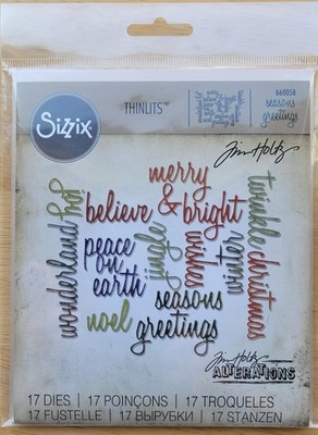 Sizzix Tim Holtz Alterations Thinlits  HOLIDAY WORDS SCRIPT  #660058, 17 Die Set